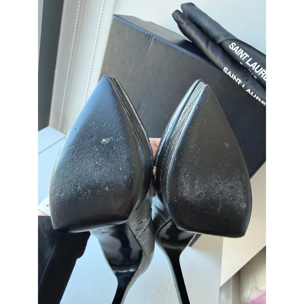 Saint Laurent Tejus Croc Embossed Platform Pumps Graphite EU 38.5
